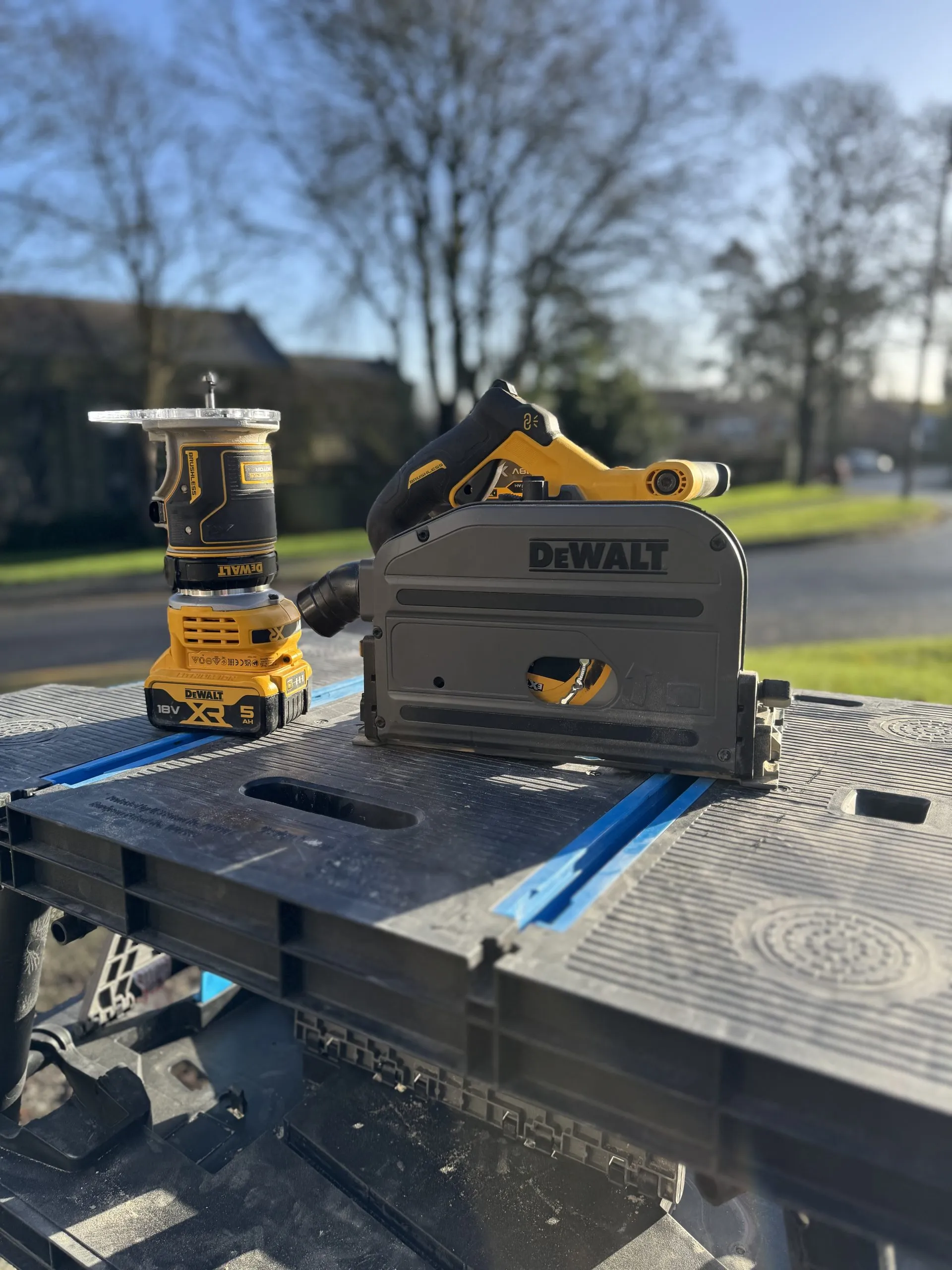 Mitre saw set up on site for carpentry and joinery work